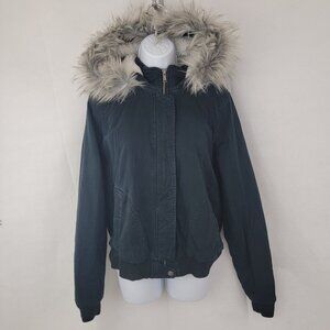 HOLLISTER Womens LARGE Bomber Jacket Heritage Collection Flannel Lined Faux Fur